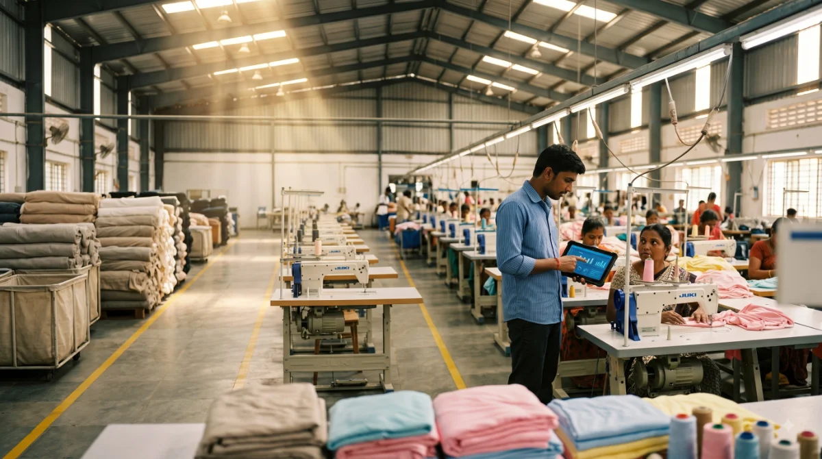 Garment factory sewing floor
