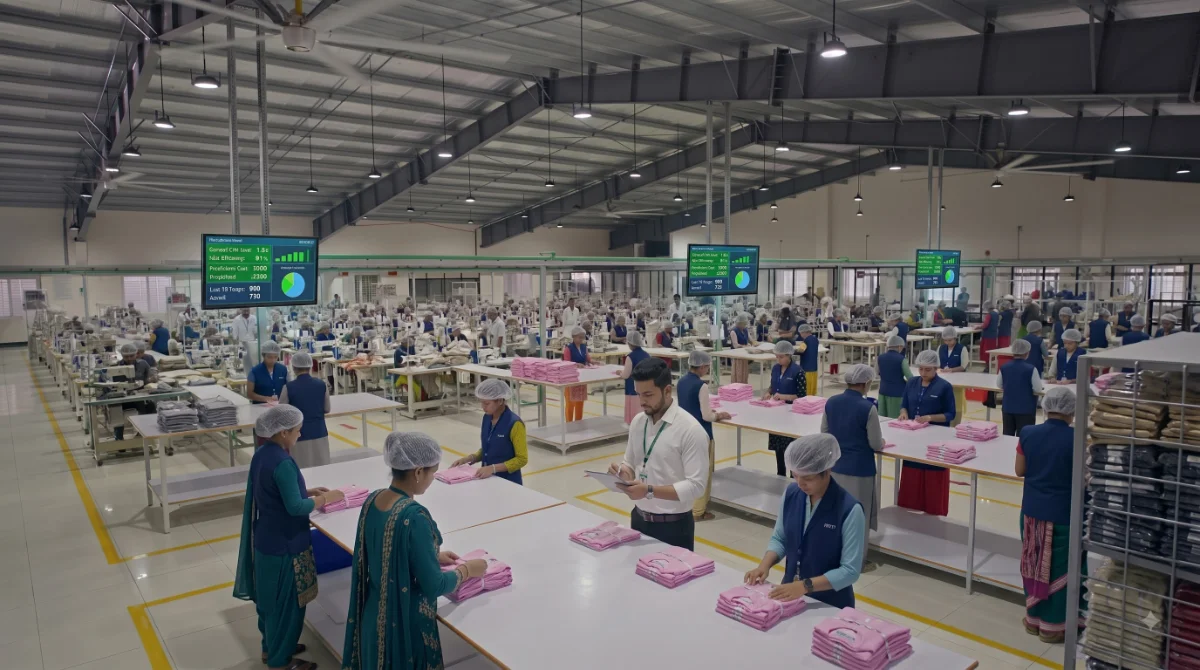 Sewing operators at work on a production line
